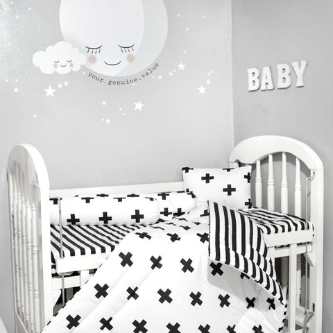 BLACK AND WHITE CROSS COMFORTER CRIB BEDDING SET