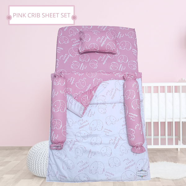 PINK/WHITE ELEPHANT COMFORTER CRIB BEDDING SET