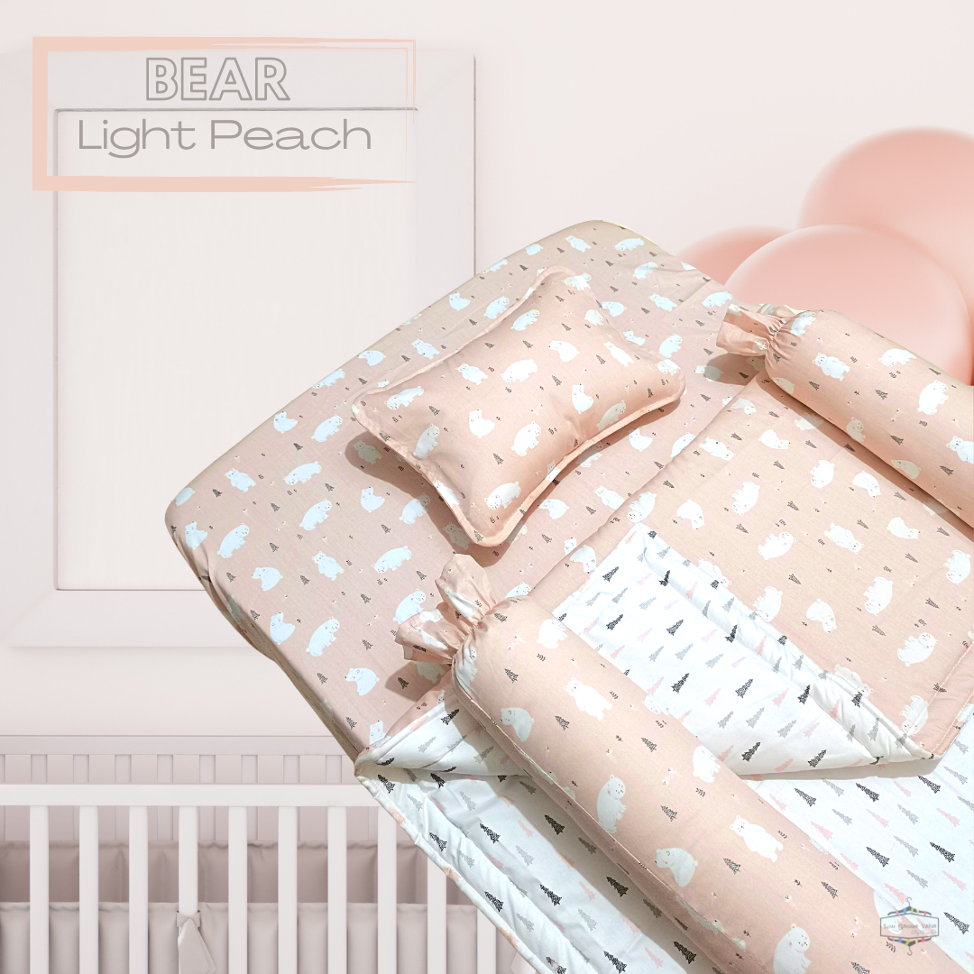 BEAR LIGHT PEACH COMFORTER CRIB BEDDING SET