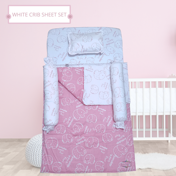 PINK/WHITE ELEPHANT COMFORTER CRIB BEDDING SET