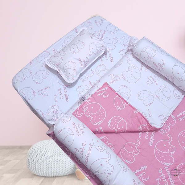 PINK/WHITE ELEPHANT COMFORTER CRIB BEDDING SET