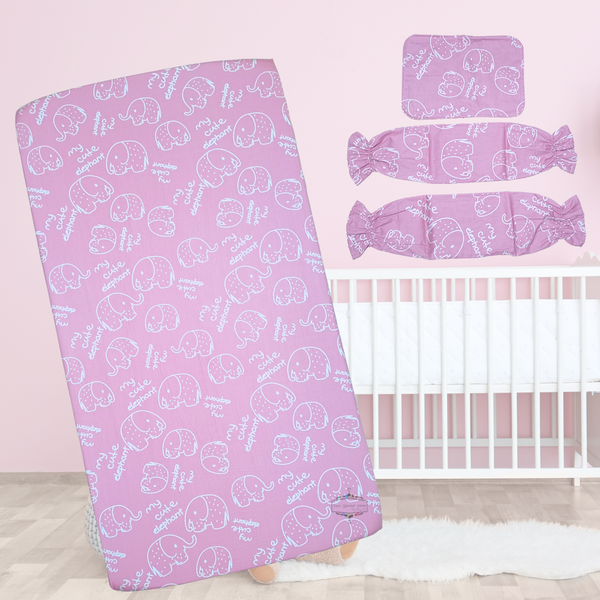 PINK/WHITE ELEPHANT COMFORTER CRIB BEDDING SET